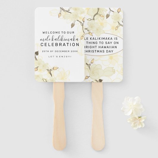 ハワイアンソフトサンホワイトフラワークリスマスライト ハンドファン (正面&裏面)