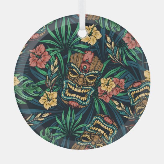 ハワイアンタイキマスク熱帯パターン ガラスオーナメント (正面)