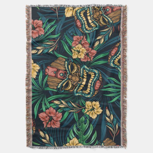 ハワイアンタイキマスク熱帯パターン スローブランケット (正面縦)