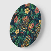 ハワイアンタイキマスク熱帯パターン ラージ壁時計 (傾斜)