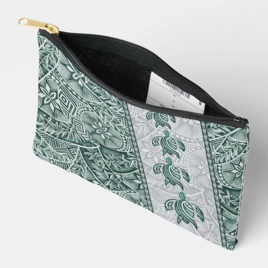 ハワイアンタパとホヌスモールポーチ アクセサリーポーチ (見開き)