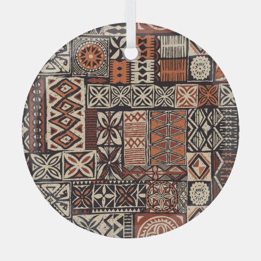 ハワイアンタパ:部族パッチワーク ガラスオーナメント (正面)