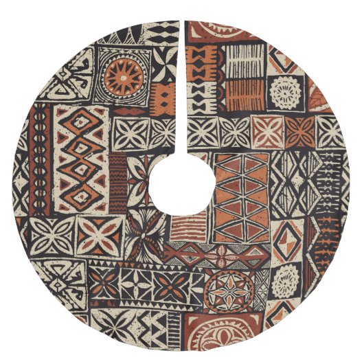 ハワイアンタパ:部族パッチワーク ブラッシュドポリエステルツリースカート (正面)