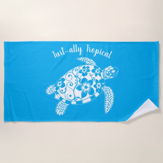 ハワイアンタートルフィッシャーマンエステティックライトブルー ビーチタオル (正面)