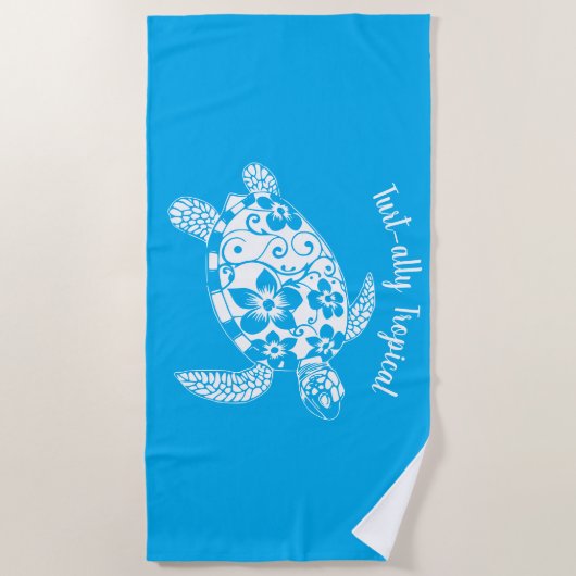ハワイアンタートルフィッシャーマンエステティックライトブルー ビーチタオル (正面)