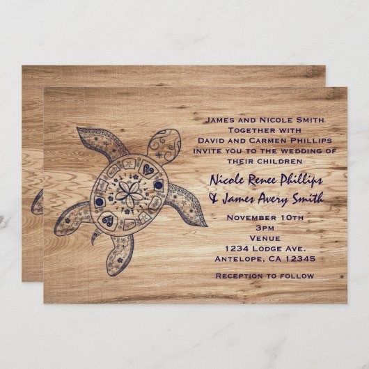 ハワイアンタートルライトウッド結婚式招待状 招待状 (正面/裏面)