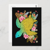 ハワイアンタートルラバーハワイカラフル花 ポストカード (正面/裏面)