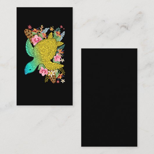 ハワイアンタートルラバーハワイカラフル花 名刺 (正面/裏面)