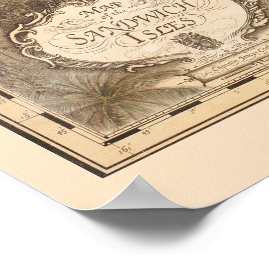 ハワイアンティーク1700年代のサンドウィッチ諸島の地図 ポスター (角)