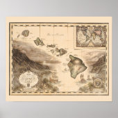 ハワイアンティーク1700年代のサンドウィッチ諸島の地図 ポスター (正面)