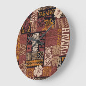 ハワイアントライバル：ヴィンテージファブリックのパッチワーク ラージ壁時計 (傾斜)