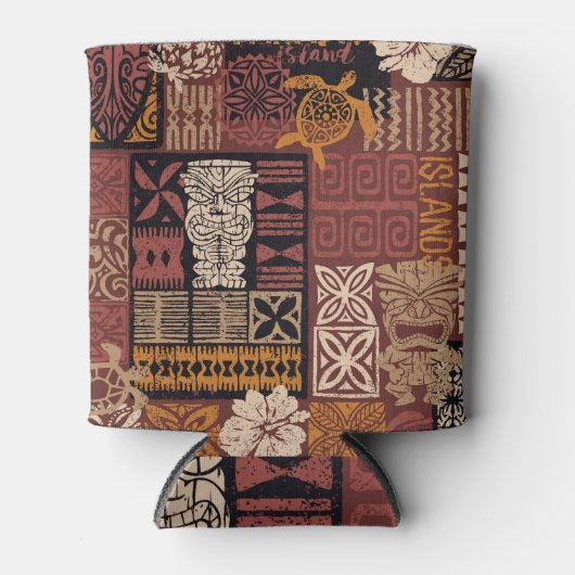 ハワイアントライバル：ヴィンテージファブリックのパッチワーク 缶クーラー (正面)