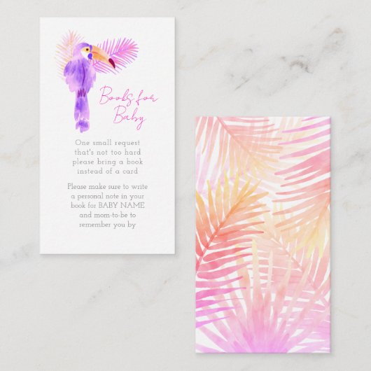 ハワイアントロピカルトゥーカンベビーシャワーブックリクエスト エンクロージャーカード (正面/裏面)