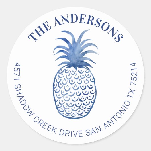 ハワイアントロピカルパイナップル差出人住所ラベル ラウンドシール (正面)