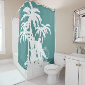 ハワイアントロピカルビーチサーフィンデザイン シャワーカーテン (インサイチュ)