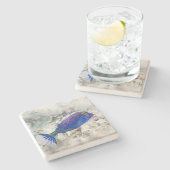 ハワイアントロピカルフィッシュ水彩-ボックスフィッシュ ストーンコースター (横)