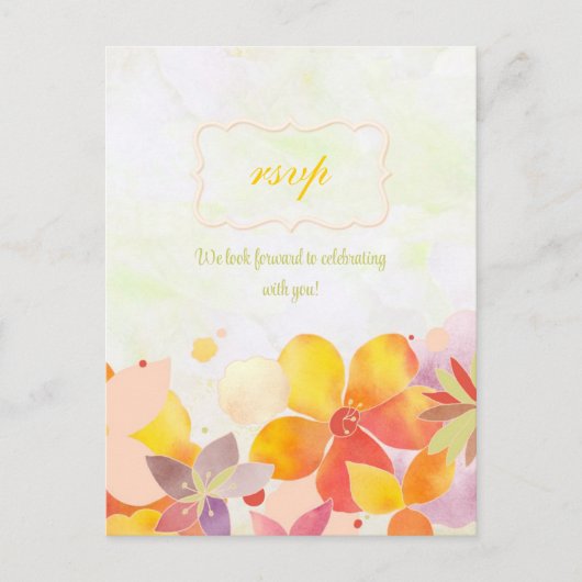 ハワイアントロピカルフラワーウェディングRSVP インビテーションポストカード (正面)