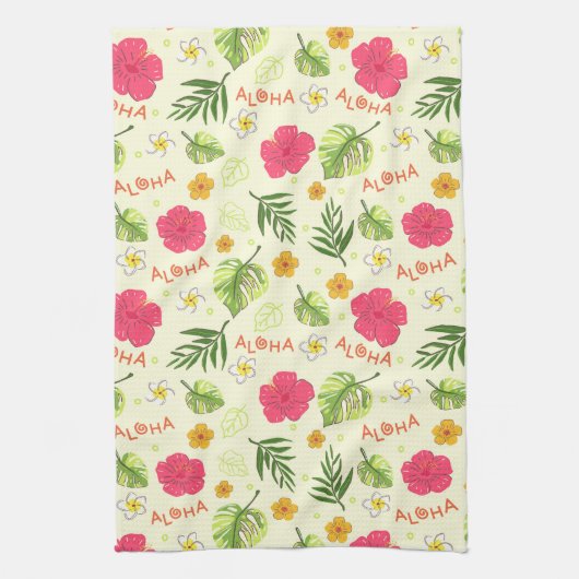 ハワイアントロピカルフローラアロハバースデーパーティー キッチンタオル (縦)