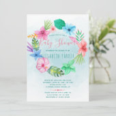 ハワイアントロピカルブルー花輪ベイビーシャワー 招待状 (スタンド正面)