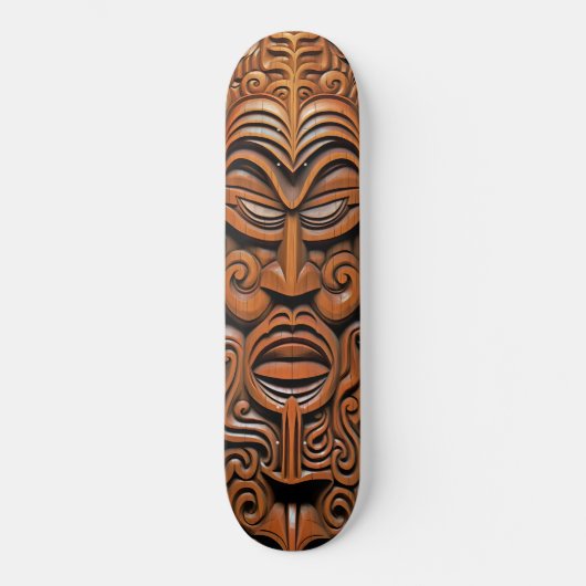 ハワイアントーテムティキマスクウッドスタイルアート スケートボード (正面)