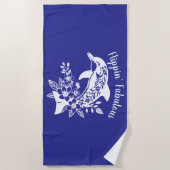 ハワイアンドルフィンフリップピンファブラス深いブルー ビーチタオル (正面)