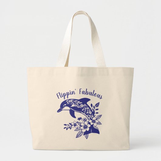 ハワイアンドルフィン – フリッピンの素晴らしいブルー ラージトートバッグ (正面)