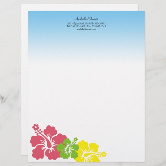 ハワイアンハイビスカスの花の熱帯ピンクの夏 レターヘッド (正面/裏面)