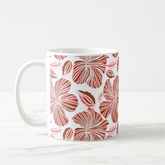 ハワイアンハイビスカスの花：茶色の熱帯スタイル。 コーヒーマグカップ (左)