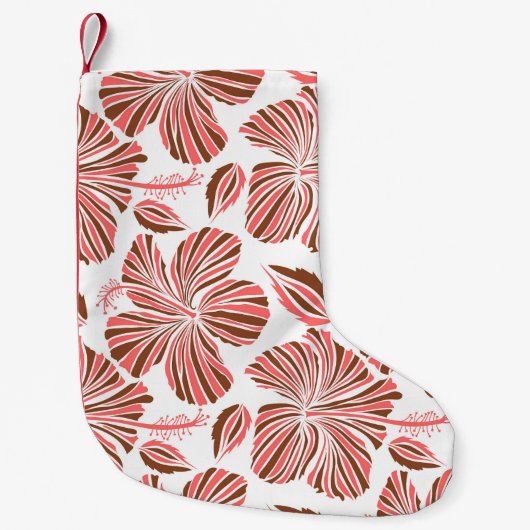 ハワイアンハイビスカスの花:茶色の熱帯スタイル。 スモールクリスマスストッキング (正面)