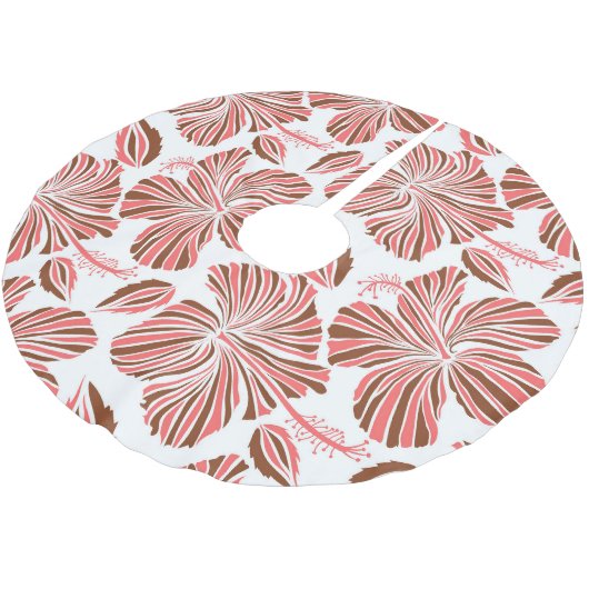 ハワイアンハイビスカスの花:茶色の熱帯スタイル。 ブラッシュドポリエステルツリースカート (アングル)