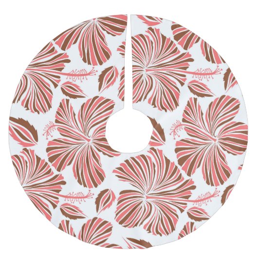 ハワイアンハイビスカスの花:茶色の熱帯スタイル。 ブラッシュドポリエステルツリースカート (正面)