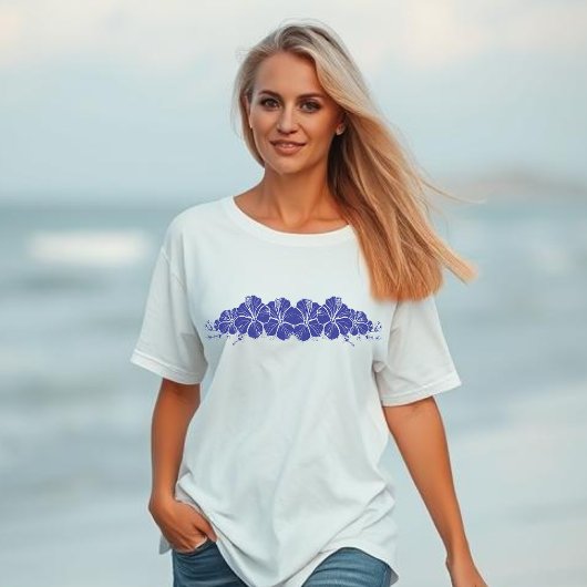ハワイアンハイビスカスの花 青 Tシャツ