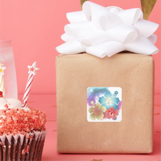 ハワイアンハイビスカスウォーター色 スクエアシール (パーティー)