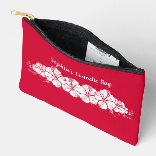 ハワイアンハイビスカストロピカルフラワーズさくらんぼ赤 アクセサリーポーチ (見開き)