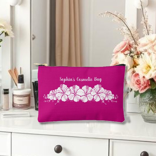 ハワイアンハイビスカストロピカルフラワーズピンク アクセサリーポーチ