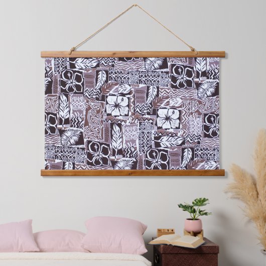 ハワイアンハイビスカスバーククロス 吊り下げ型タペストリー (寝室)