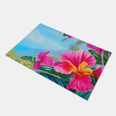 ハワイアンハイビスカスピンクの花を持つ熱帯のシーン ドアマット (アングル)