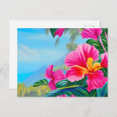 ハワイアンハイビスカスピンクの花を持つ熱帯のシーン ポストカード (正面/裏面)