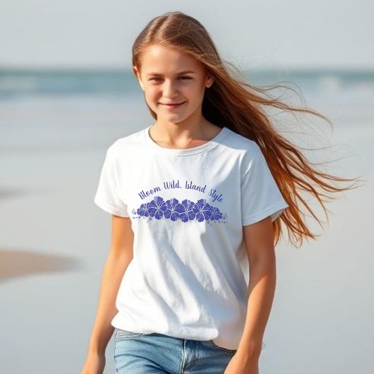 ハワイアンハイビスカスフラワーズブルー Tシャツ