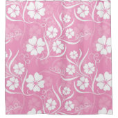 ハワイアンハイビスカスフラワートロピカルピンクホワイト シャワーカーテン (正面)