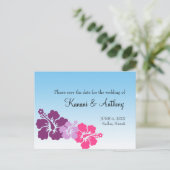 ハワイアンハイビスカスフラワーパープル日付を保存 案内ポストカード (スタンド正面)