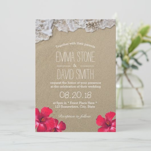 ハワイアンハイビスカスフローラ熱帯ビーチ結婚式 招待状 (スタンド正面)