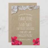 ハワイアンハイビスカスフローラ熱帯ビーチ結婚式 招待状 (正面/裏面)