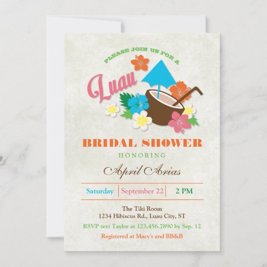 ハワイアンハイビスカスルアウ(ハワイ式宴会)ブライダルシャワー招待 招待状 (正面)