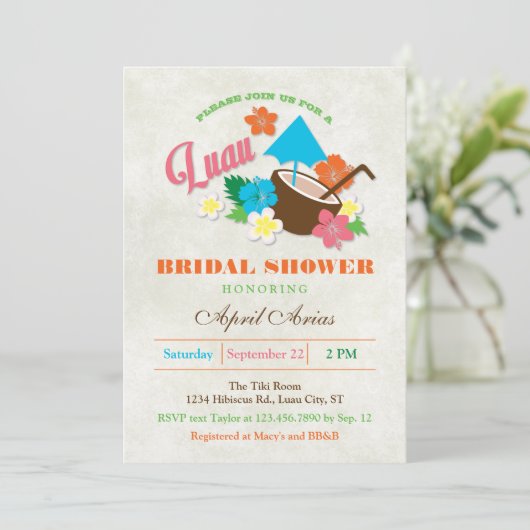 ハワイアンハイビスカスルアウ（ハワイ式宴会）ブライダルシャワー招待 招待状 (スタンド正面)