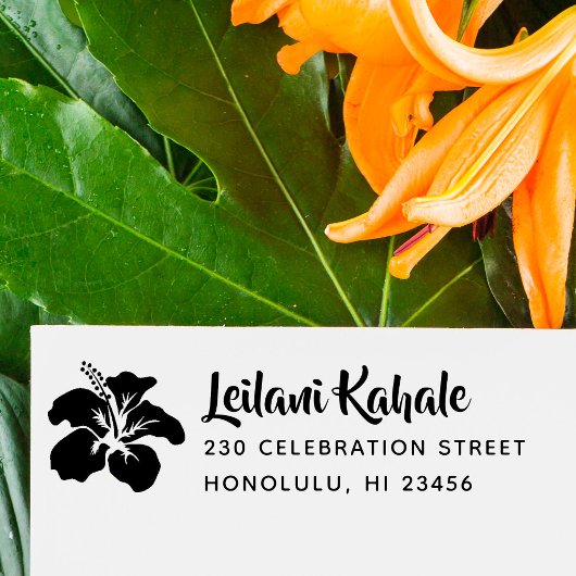 ハワイアンハイビスカス名前をカスタムする&差出人住所 ラバースタンプ