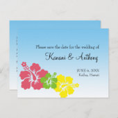 ハワイアンハイビスカス名門私立校風のフラワーピンク 案内ポストカード (正面/裏面)