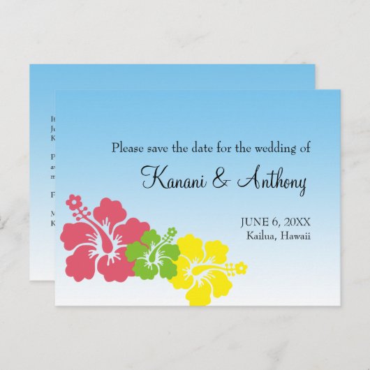 ハワイアンハイビスカス名門私立校風のフラワーピンク 案内ポストカード (正面/裏面)