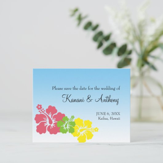 ハワイアンハイビスカス名門私立校風のフラワーピンク 案内ポストカード (スタンド正面)