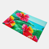 ハワイアンハイビスカス熱帯花 ドアマット (アングル)